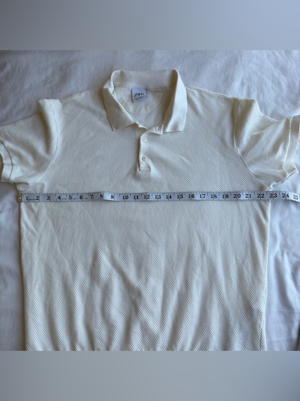 Zara Cream Textured Short-Sleeve Polo Size XL - Picture 6 of 7